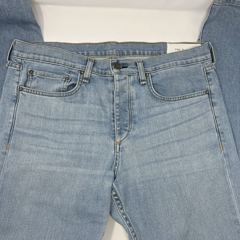 Rag & Bone Fit 1 Extra Slim Size 34x34 Button Fly Jeans Distressed Light Wash